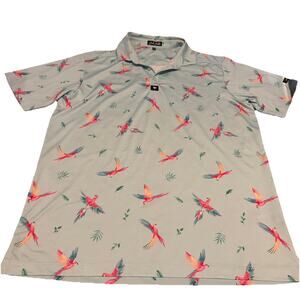 Bad Birdie Golf Polo Shirt Parrot Macaw Turquoise Short Sleeve Mens Large